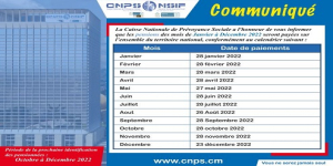 Calendrier de paiement des pensions 2022